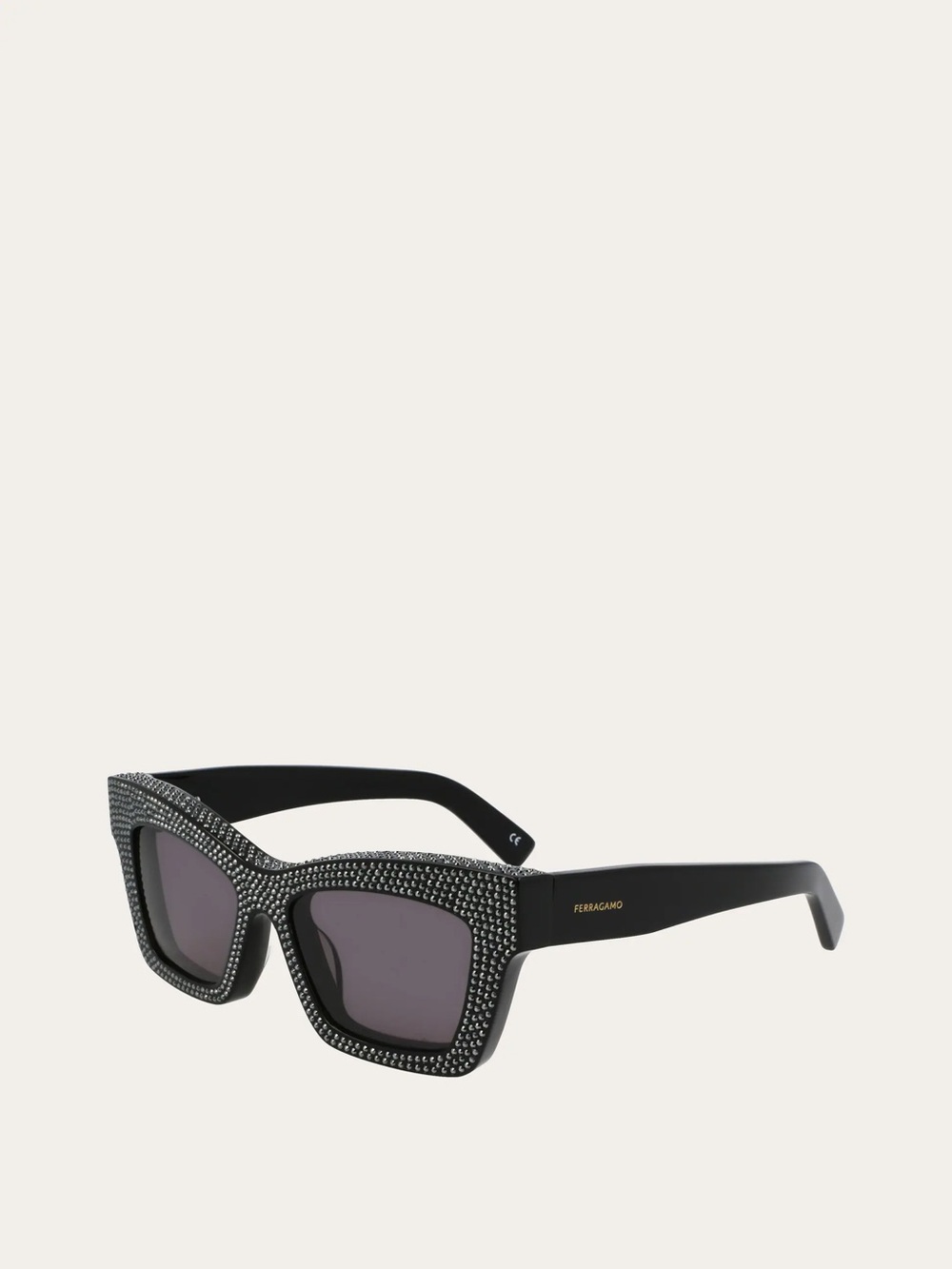Salvatore Ferragamo Black Crystal-Studded Square Sunglasses - Picture 2 of 7